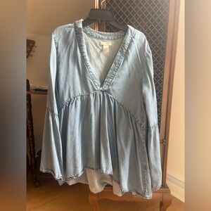 Blue boho bell sleeve top